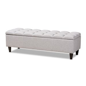 Bowery Hill Mid-Century Tufted Fabric and Wood Storage Ottoman in Gray Beige