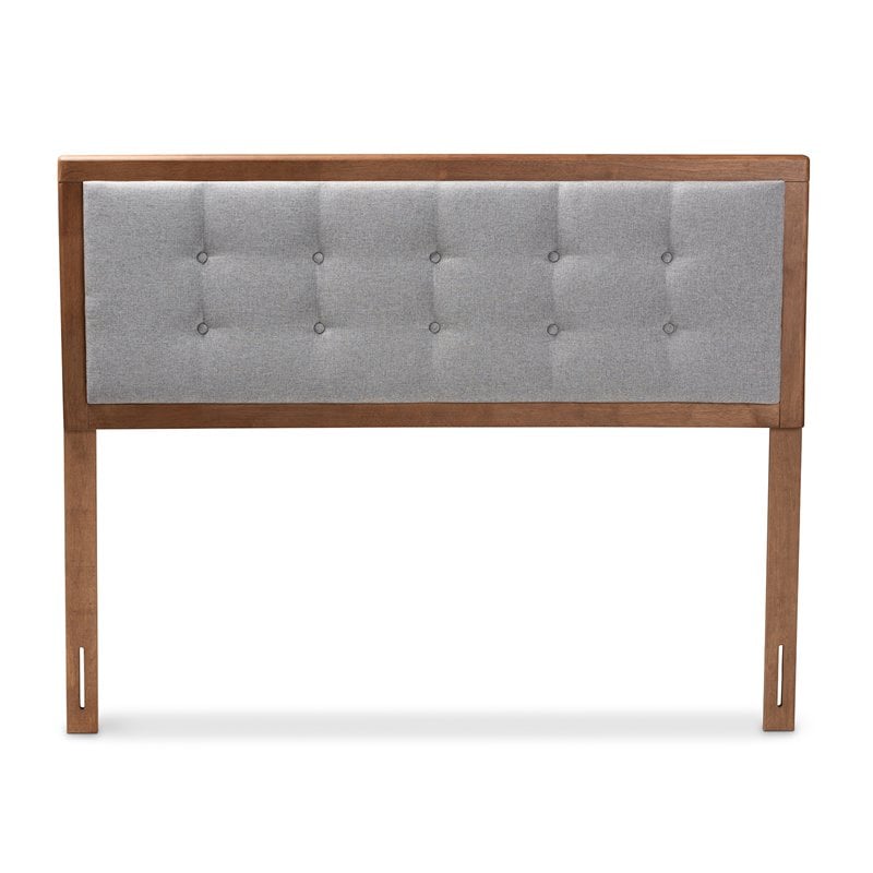 Bowery Hill Mid-Century Wood Tufted Full Headboard in Light Gray/Walnut Brown