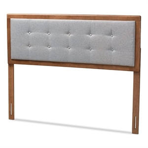 Bowery Hill Mid-Century Wood Tufted Full Headboard in Light Gray/Walnut Brown