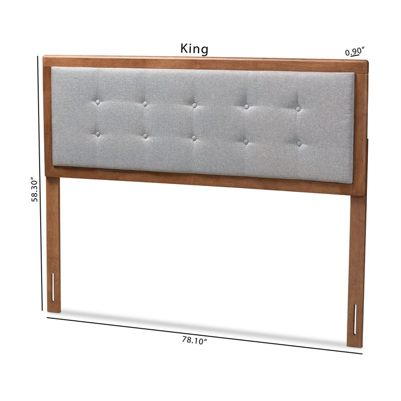 Bowery Hill Mid-Century Wood Tufted King Headboard in Light Gray/Walnut Brown