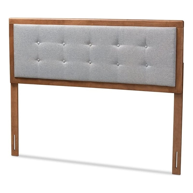 Bowery Hill Mid-Century Wood Tufted King Headboard in Light Gray/Walnut Brown