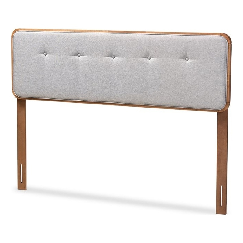 Bowery Hill Mid-Century Wood Tufted Full Headboard in Dark Gray/Walnut Brown