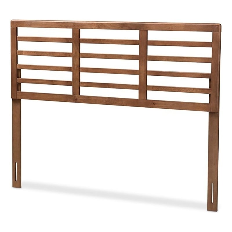 Bowery Hill Mid-Century Wood Slat King Headboard in Walnut Brown