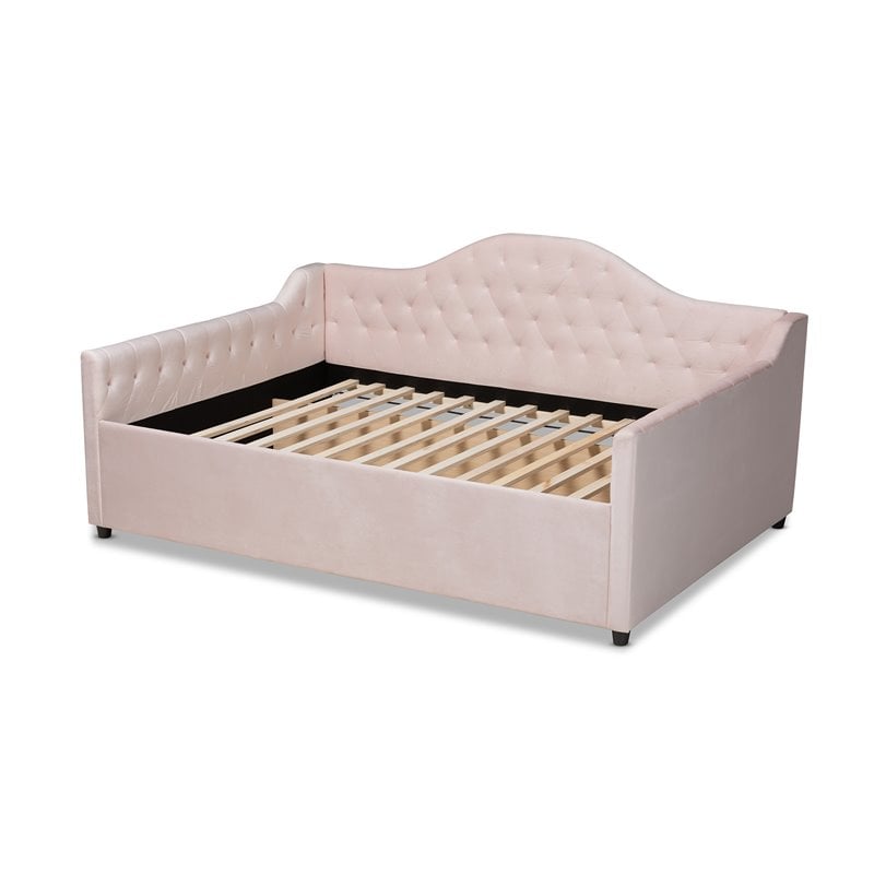 Bowery Hill Contemporary Velvet Upholstered Queen Daybed in Pink