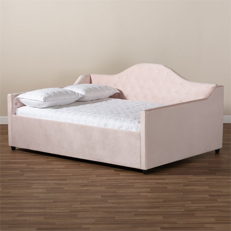 Bowery Hill Contemporary Velvet Upholstered Queen Daybed in Pink