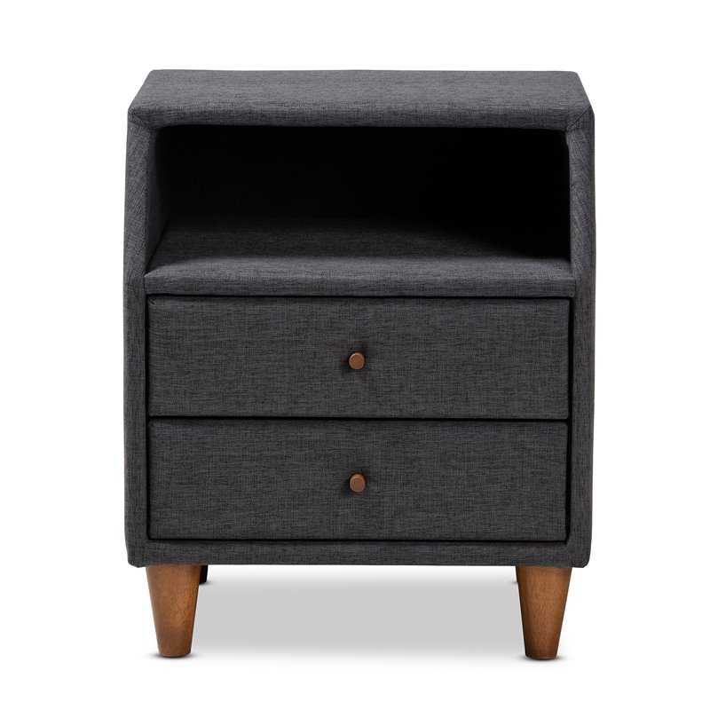 Bowery Hill 2-Drawer Fabric and Wood Nightstand in Charcoal Gray