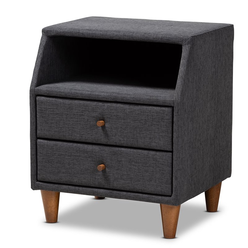 Bowery Hill 2-Drawer Fabric and Wood Nightstand in Charcoal Gray