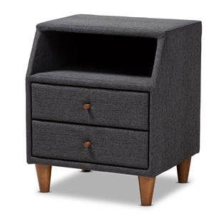 Bowery Hill 2-Drawer Fabric and Wood Nightstand in Charcoal Gray