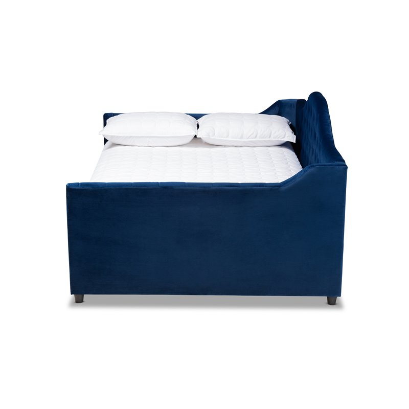 Bowery Hill Contemporary Velvet Upholstered Queen Daybed with Trundle in Blue