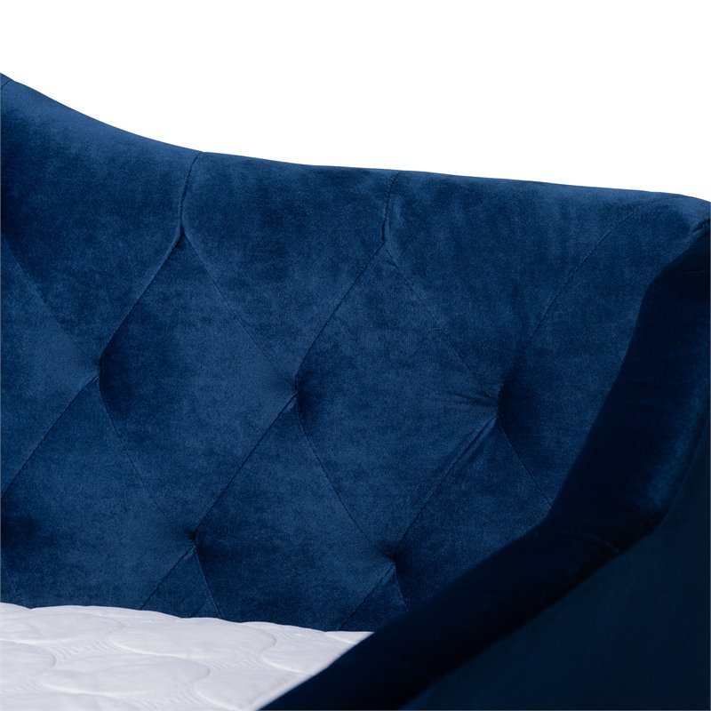 Bowery Hill Contemporary Velvet Upholstered Queen Daybed with Trundle in Blue