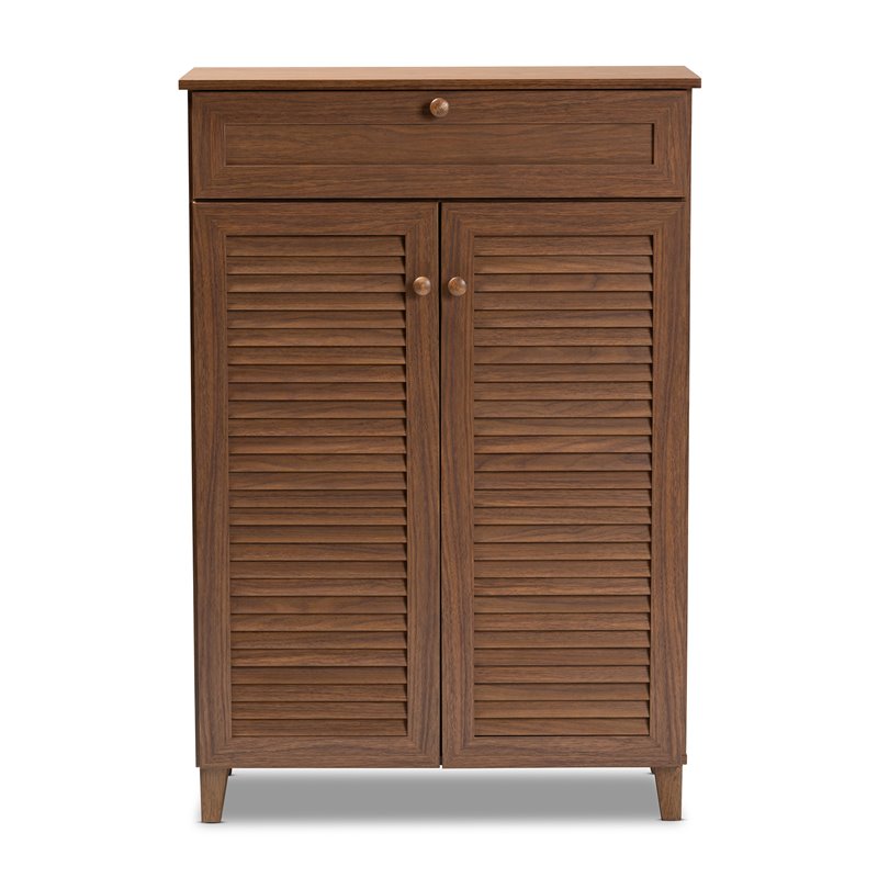 Bowery Hill Wood 5-Shelf and Drawer Shoe Cabinet in Walnut Brown