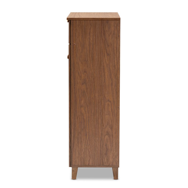 Bowery Hill Wood 5-Shelf and Drawer Shoe Cabinet in Walnut Brown