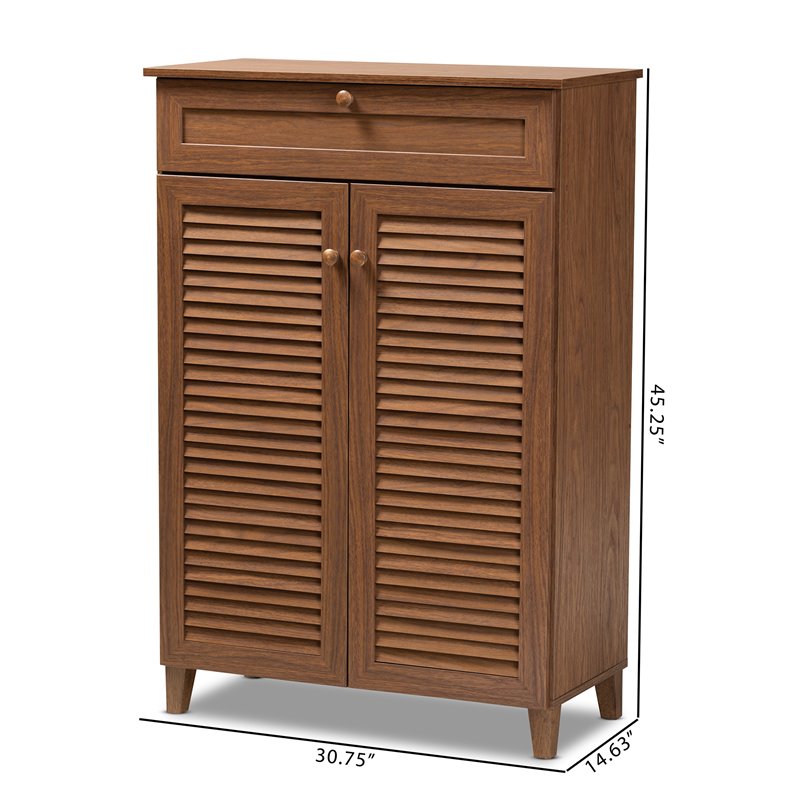 Bowery Hill Wood 5-Shelf and Drawer Shoe Cabinet in Walnut Brown