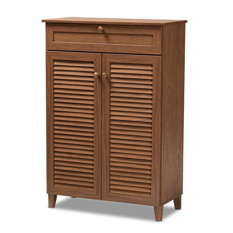 Bowery Hill Wood 5-Shelf and Drawer Shoe Cabinet in Walnut Brown