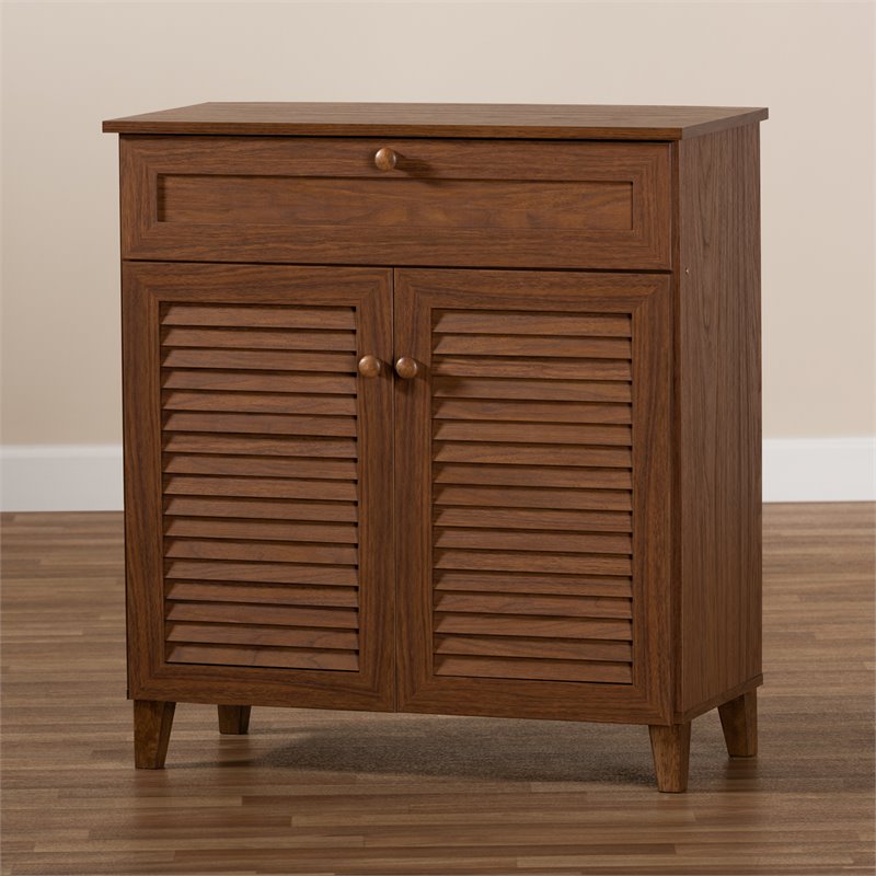 Bowery Hill Contemporary Wood 4-Shelf and Drawer Shoe Cabinet in Walnut Brown