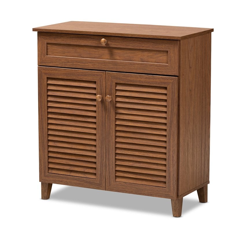Bowery Hill Contemporary Wood 4-Shelf and Drawer Shoe Cabinet in Walnut Brown