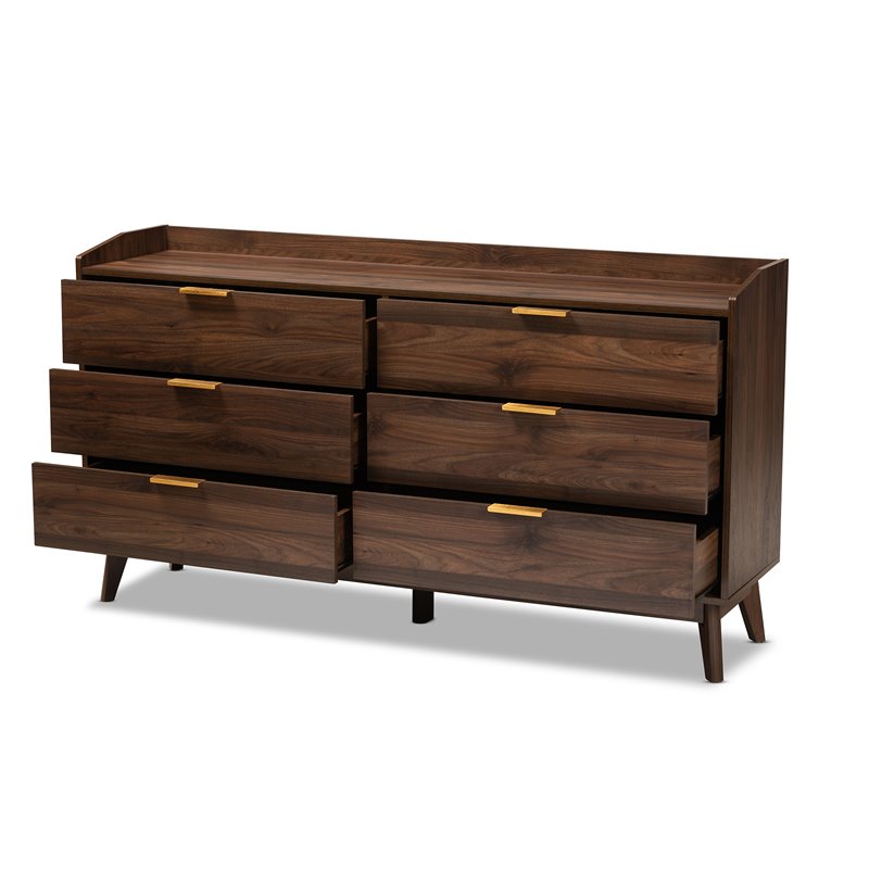 Bowery Hill Mahogany Finish Mid-Century 6-Drawer Wood Dresser