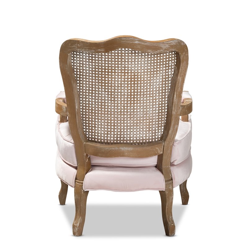 Bowery Hill Velvet Fabric and Oak Wood Accent Chair in Light Pink