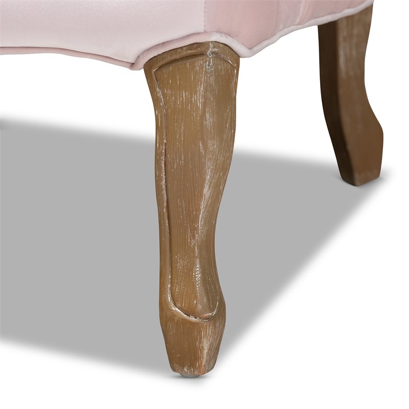 Bowery Hill Velvet Fabric and Oak Wood Accent Chair in Light Pink