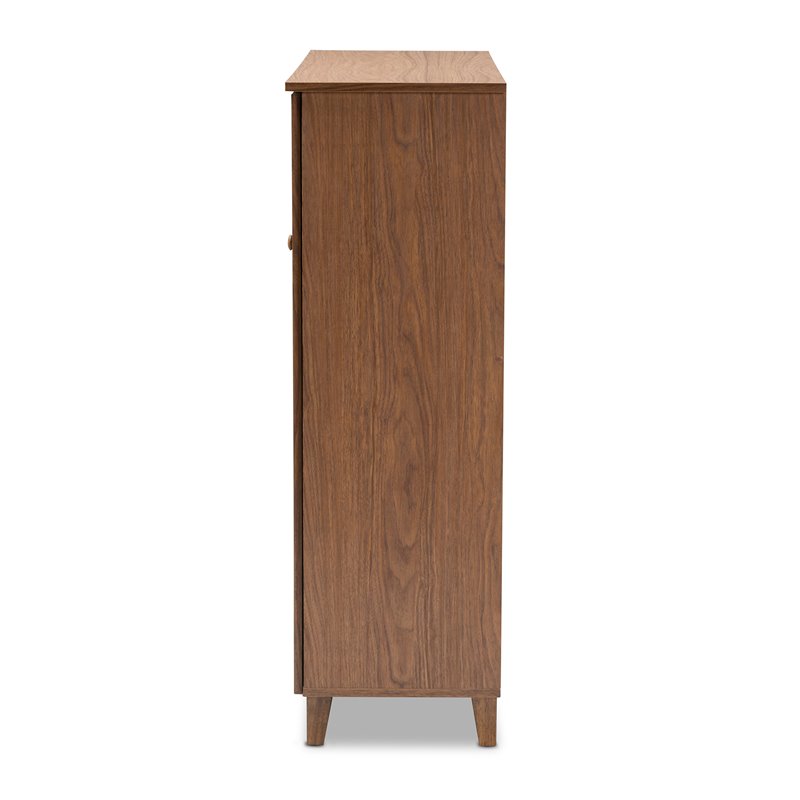 Bowery Hill Wood 11-Shelf and Drawer Shoe Cabinet in Walnut Brown