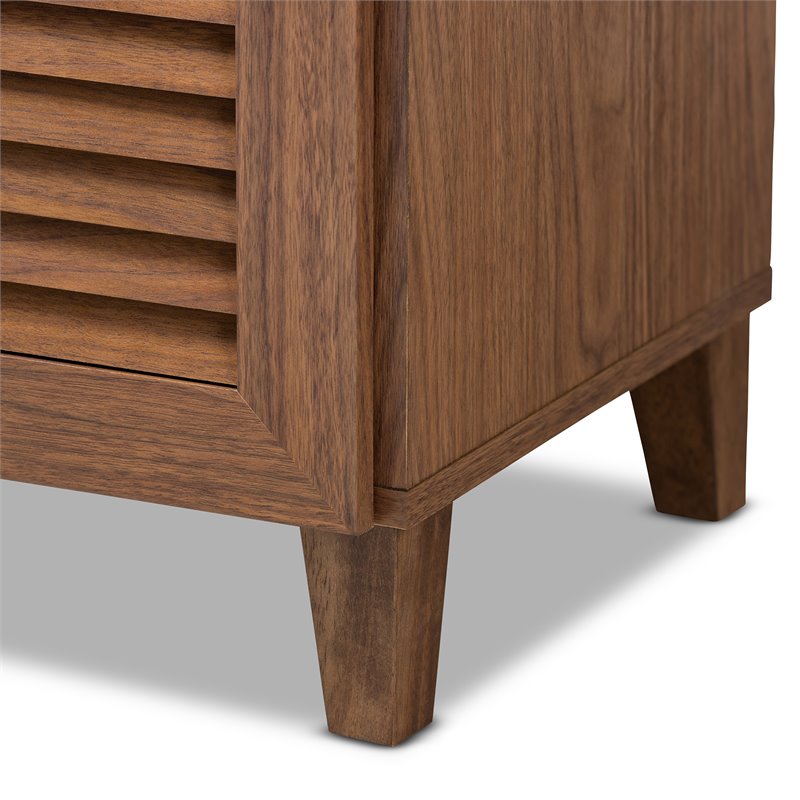 Bowery Hill Wood 11-Shelf and Drawer Shoe Cabinet in Walnut Brown