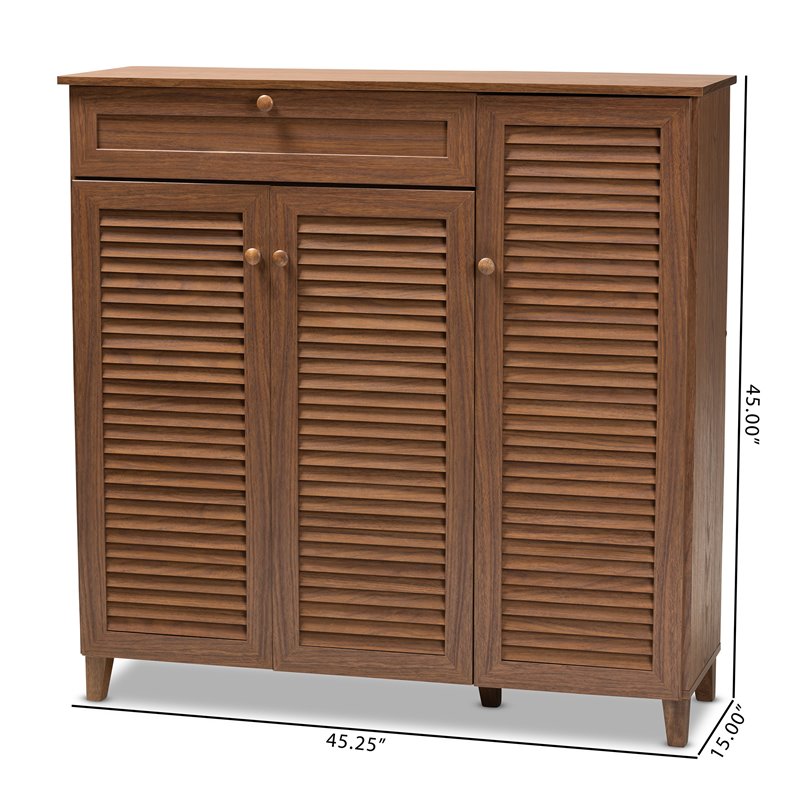 Bowery Hill Wood 11-Shelf and Drawer Shoe Cabinet in Walnut Brown