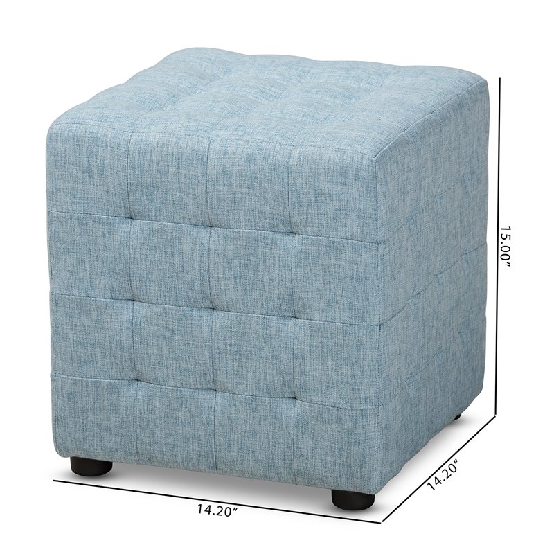 Bowery Hill Upholstered Wood Cube Ottoman in Light Blue - Set of 2
