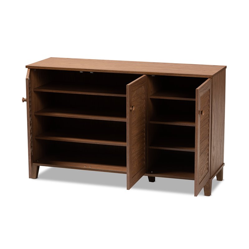Bowery Hill Contemporary Wood 8-Shelf Shoe Cabinet in Walnut Brown