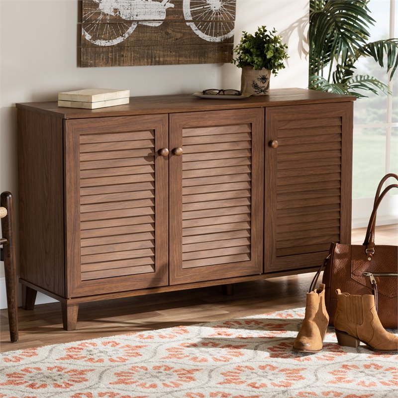 Bowery Hill Contemporary Wood 8-Shelf Shoe Cabinet in Walnut Brown