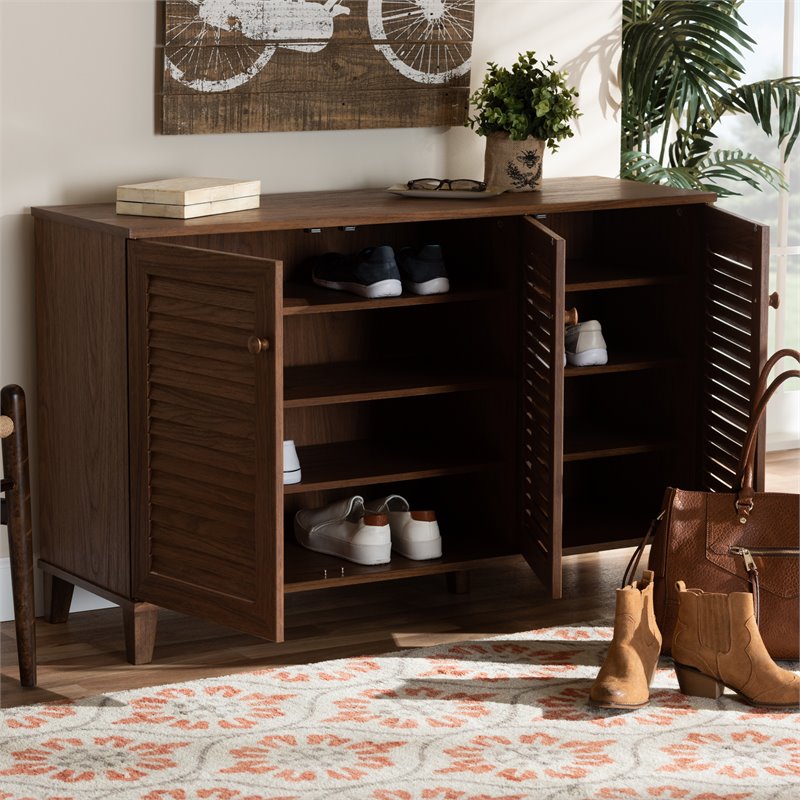 Bowery Hill Contemporary Wood 8-Shelf Shoe Cabinet in Walnut Brown