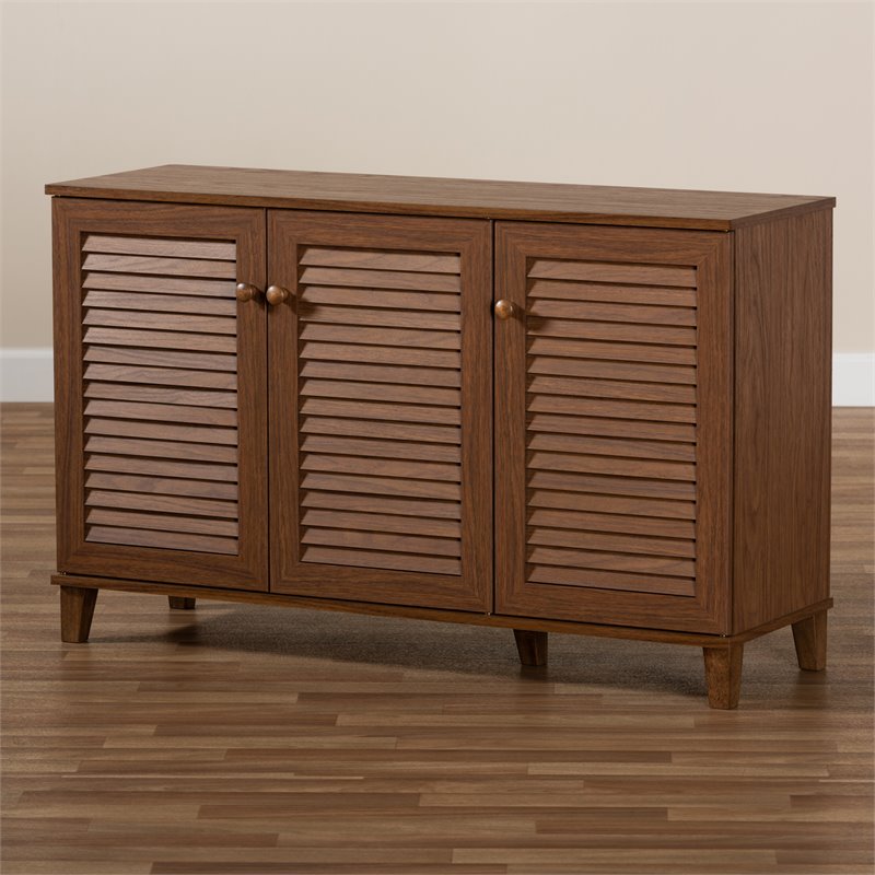 Bowery Hill Contemporary Wood 8-Shelf Shoe Cabinet in Walnut Brown