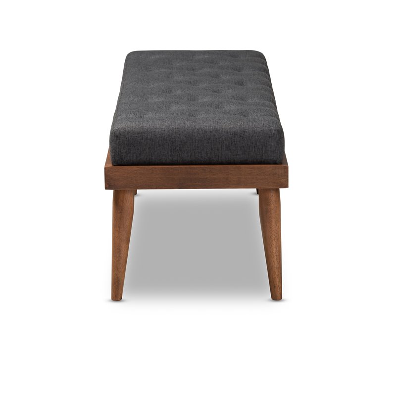 Bowery Hill Mid-Century Upholstered Tufted Wood bench in Dark Gray