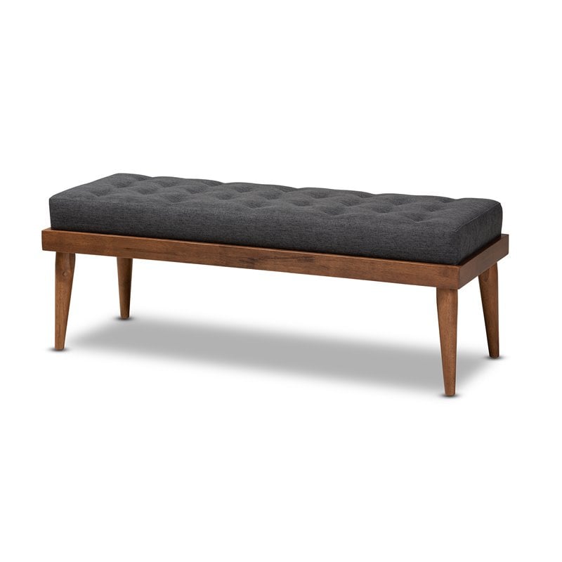 Bowery Hill Mid-Century Upholstered Tufted Wood bench in Dark Gray