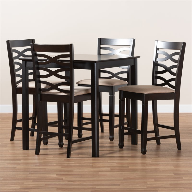 Bowery Hill Contemporary 5-Piece Wood Pub Set in Sand and Espresso