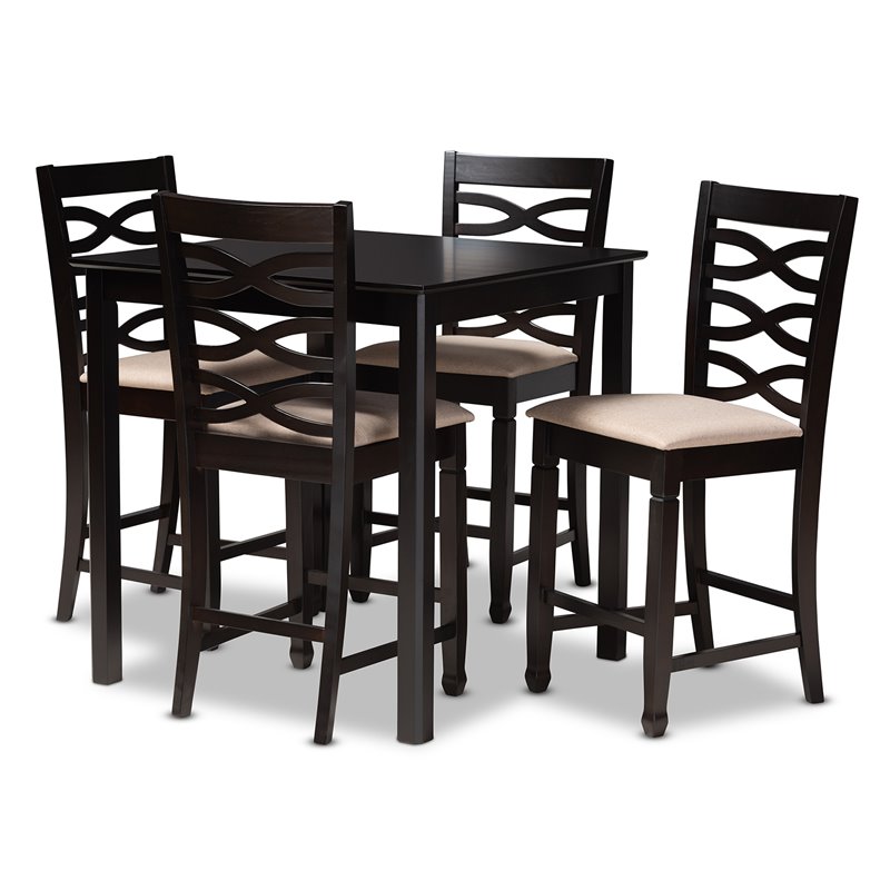 Bowery Hill Contemporary 5-Piece Wood Pub Set in Sand and Espresso