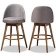 Bowery Hill Mid-Century Gray Upholstered Swivel Bar Stool in Walnut  (Set of 2)