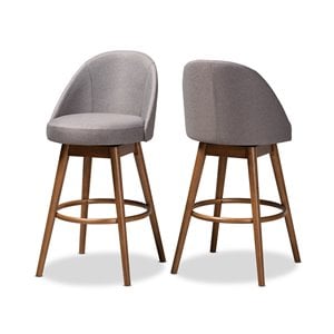Bowery Hill Mid-Century Gray Upholstered Swivel Bar Stool in Walnut  (Set of 2)