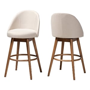 Bowery Hill 29.5&quot Mid Century Wood & Fabric Swivel Bar Stool in Beige (Set of 2)