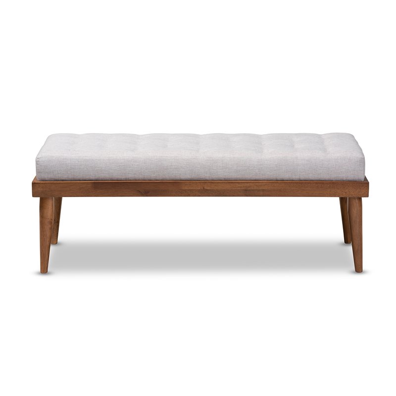 Bowery Hill Mid-Century Upholstered Tufted Wood bench in Light Gray