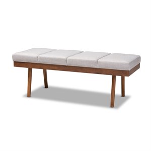 Bowery Hill Fabric Upholstered Wood Bench in Beige and Walnut Brown