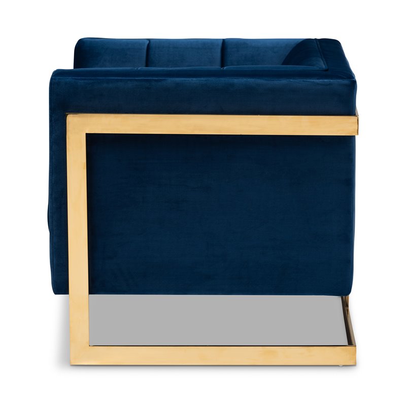 Bowery Hill Velvet Fabric with Gold Finish Accent Chair in Royal Blue