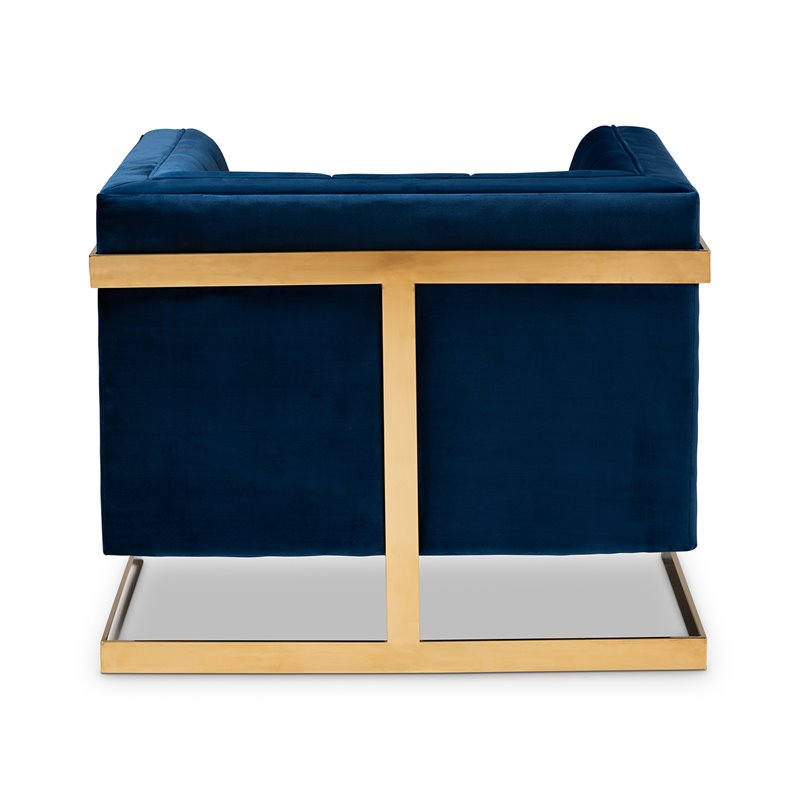 Bowery Hill Velvet Fabric with Gold Finish Accent Chair in Royal Blue