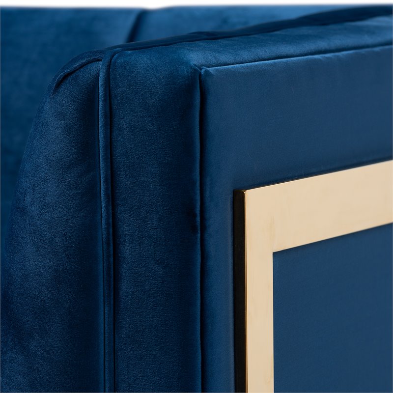 Bowery Hill Velvet Fabric with Gold Finish Accent Chair in Royal Blue