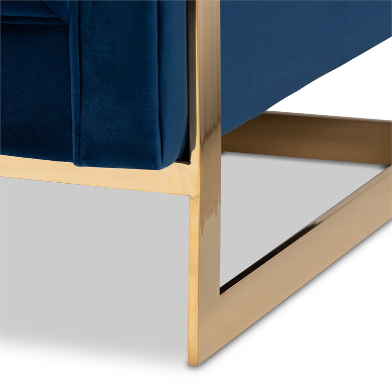 Bowery Hill Velvet Fabric with Gold Finish Accent Chair in Royal Blue