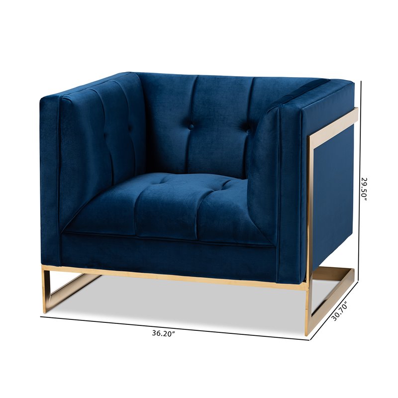 Bowery Hill Velvet Fabric with Gold Finish Accent Chair in Royal Blue
