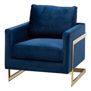 Bowery Hill 18.9&quot Modern Velvet Accent Chair in Royal Blue/Gold