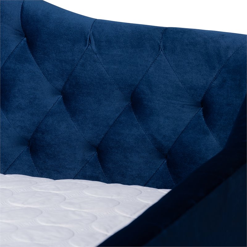Bowery Hill Contemporary Velvet Upholstered Full Daybed in Blue