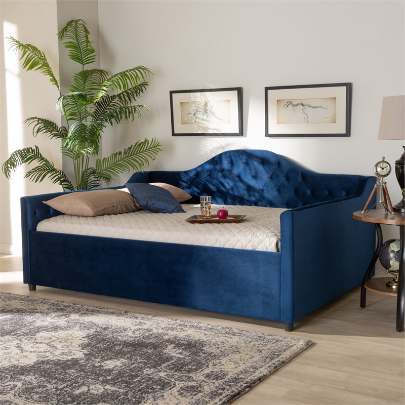 Bowery Hill Contemporary Velvet Upholstered Full Daybed in Blue