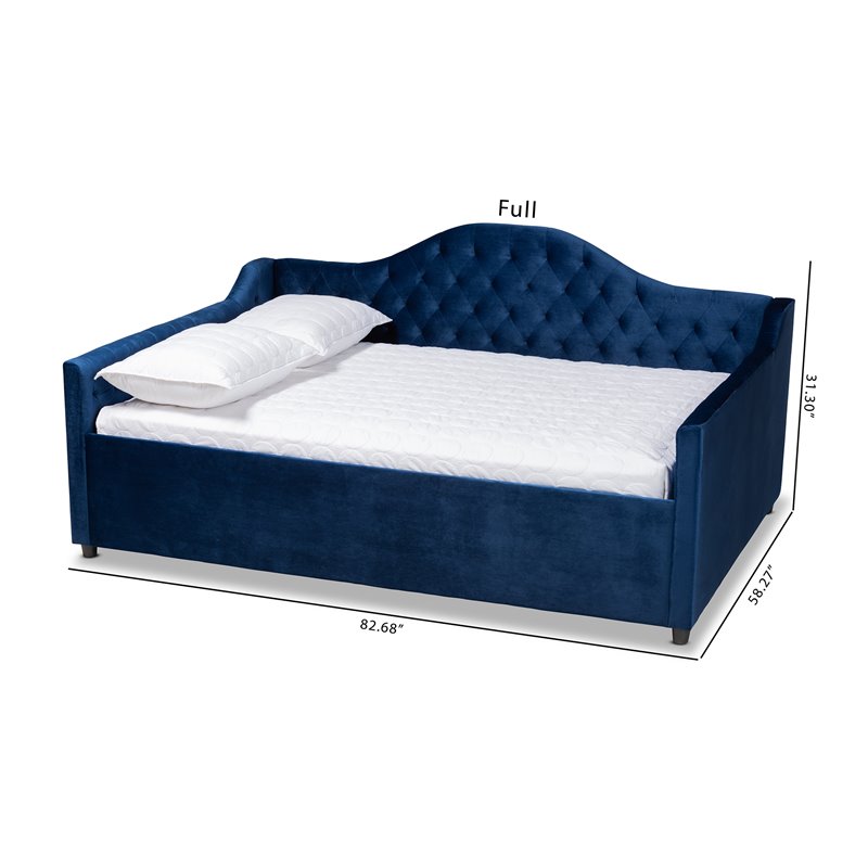 Bowery Hill Contemporary Velvet Upholstered Full Daybed in Blue