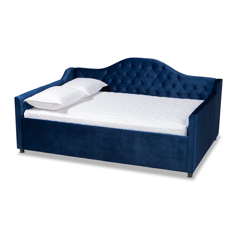 Bowery Hill Contemporary Velvet Upholstered Full Daybed in Blue